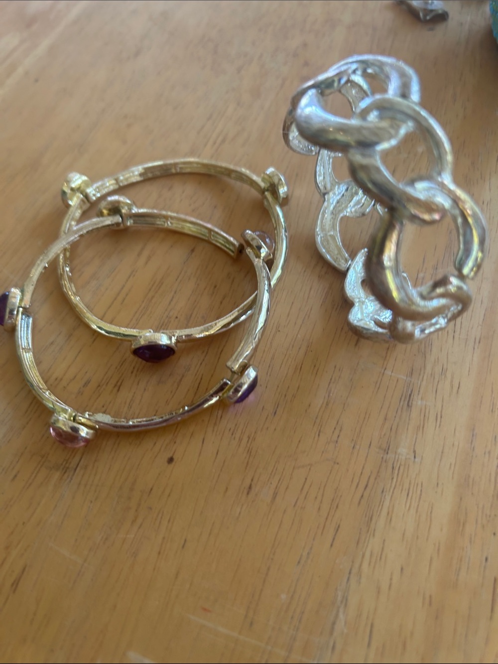 Gold Tone Bangle Set with Purple Accent Stones